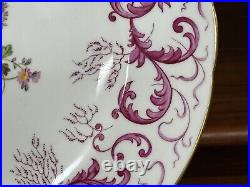 Set (12) Royal Crown Derby Purple Scroll Posie Center 10.375 Dinner Plates A496