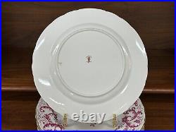 Set (12) Royal Crown Derby Purple Scroll Posie Center 10.375 Dinner Plates A496