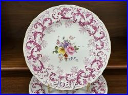 Set (12) Royal Crown Derby Purple Scroll Posie Center 9 Luncheon Plates A496