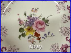 Set (12) Royal Crown Derby Purple Scroll Posie Center 9 Luncheon Plates A496