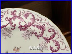 Set (12) Royal Crown Derby Purple Scroll Posie Center 9 Luncheon Plates A496