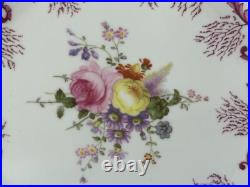 Set (12) Royal Crown Derby Purple Scroll Posie Center 9 Luncheon Plates A496