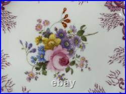 Set (12) Royal Crown Derby Purple Scroll Posie Center 9 Luncheon Plates A496