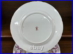 Set (12) Royal Crown Derby Purple Scroll Posie Center 9 Luncheon Plates A496