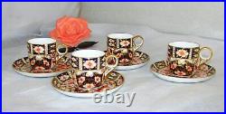 Set 4 Royal Crown Derby Traditional Imari 2 Demitasse Cups & Saucers