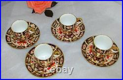 Set 4 Royal Crown Derby Traditional Imari 2 Demitasse Cups & Saucers