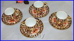 Set 4 Royal Crown Derby Traditional Imari 2 Demitasse Cups & Saucers