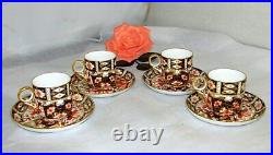 Set 4 Royal Crown Derby Traditional Imari 2 Demitasse Cups & Saucers