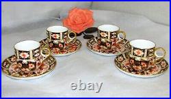 Set 4 Royal Crown Derby Traditional Imari 2 Demitasse Cups & Saucers