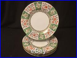 Set 6 Royal Crown Derby A 706 Green Gold Red Floral Dinner Plates Tiffany & Co