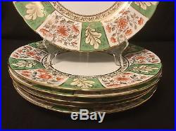 Set 6 Royal Crown Derby A 706 Green Gold Red Floral Dinner Plates Tiffany & Co