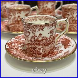 Set 6 Royal Crown Derby Red Aves Flat Demitasse Cups and Saucers