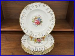 Set (7) Royal Crown Derby VINE Garnett Floral Center 10.25 Dinner Plates A879