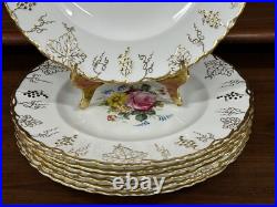 Set (7) Royal Crown Derby VINE Garnett Floral Center 10.25 Dinner Plates A879