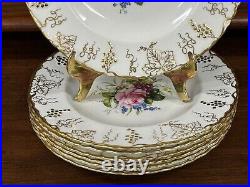 Set (7) Royal Crown Derby VINE Garnett Floral Center 8.25 Salad Plates A879