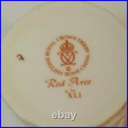 Set/8 Royal Crown Derby Porcelain RED AVES Demitasse Cups & Saucers, Gold Edge