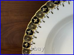 Set 8 Vintage Royal Crown Derby HERALDIC Cobalt Blue 8 3/8 Rim Soup Bowls A1067