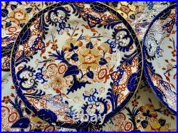Set Of 12 Antique Bloor Royal Crown Derby Kings Imari Rimmed Soup Plates 1815