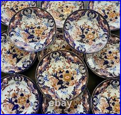 Set Of 12 Antique Bloor Royal Crown Derby Kings Imari Rimmed Soup Plates 1815
