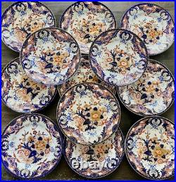 Set Of 12 Antique Bloor Royal Crown Derby Kings Imari Rimmed Soup Plates 1815