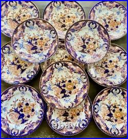Set Of 12 Antique Bloor Royal Crown Derby Kings Imari Rimmed Soup Plates 1815
