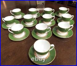 Set Of 12 Royal Crown Derby ANTIGUA Demitasse Cup & Saucer Set Green/Gold