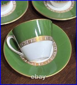 Set Of 12 Royal Crown Derby ANTIGUA Demitasse Cup & Saucer Set Green/Gold
