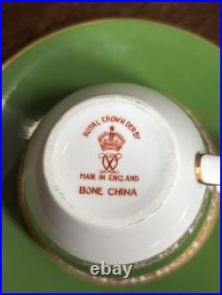 Set Of 12 Royal Crown Derby ANTIGUA Demitasse Cup & Saucer Set Green/Gold