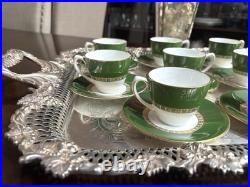 Set Of 12 Royal Crown Derby ANTIGUA Demitasse Cup & Saucer Set Green/Gold