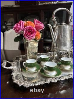 Set Of 12 Royal Crown Derby ANTIGUA Demitasse Cup & Saucer Set Green/Gold