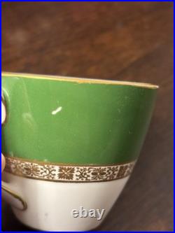 Set Of 12 Royal Crown Derby ANTIGUA Demitasse Cup & Saucer Set Green/Gold