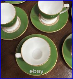 Set Of 12 Royal Crown Derby ANTIGUA Demitasse Cup & Saucer Set Green/Gold