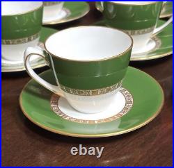 Set Of 12 Royal Crown Derby ANTIGUA Demitasse Cup & Saucer Set Green/Gold