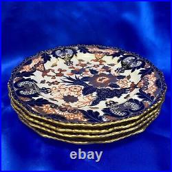Set Of 4 Antique ROYAL Crown Derby 1877 Porcelain Plates 383 Ptrn Scalloped