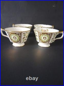 Set Of 4 Royal Crown Derby Green Derby Panel Teacups MINT 2 1/2 Tall 3 1/2 Dia