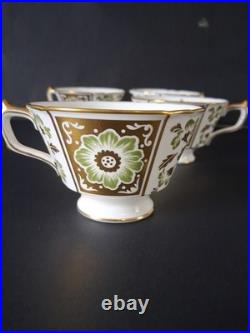 Set Of 4 Royal Crown Derby Green Derby Panel Teacups MINT 2 1/2 Tall 3 1/2 Dia