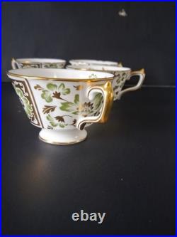 Set Of 4 Royal Crown Derby Green Derby Panel Teacups MINT 2 1/2 Tall 3 1/2 Dia