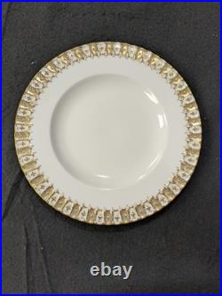 Set Of 4 Royal Crown Derby Heraldic Gold 10 3/8 Dinner Plates
