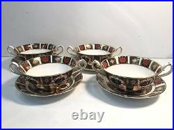Set Of 4 Royal Crown Derby Old Imari Cream Soup Cups Saucers 1st Quality MINT