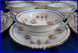 Set Of 8 Double Handle Cream Soups & Saucers Royal Crown Derby Melrose Pattern