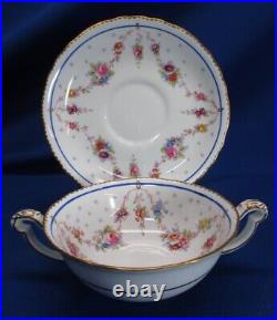 Set Of 8 Double Handle Cream Soups & Saucers Royal Crown Derby Melrose Pattern