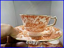 Set Of 8 Royal Crown Derby Red Aves Cups And Saucers