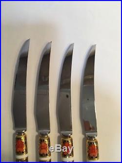 Set Of Four Royal Crown Derby Old Imari Serrated Dinner Steak Knives 8.5