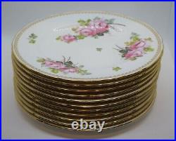 Set of 11 Royal Crown Derby Hand Painted Roses Dinner Plates Artist Signed