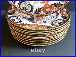 Set of 12 Royal Crown Derby Derby Kings (#383) Imari dinner plates, 10.5'