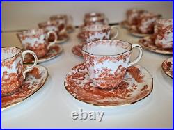 Set of 12 Royal Crown Derby England Red Aves Demitasse Cups and Saucers