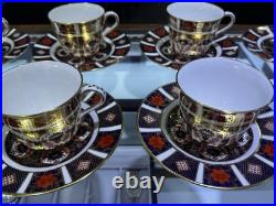 Set of 12 Royal Crown Derby Old Imari Tea Cup & Breakfast Saucer 1128