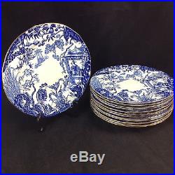 Set of 13 Royal Crown Derby Mikado Blue Gilt Trim 8.5 Salad Plates Lot