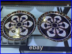 Set of 2 Royal Crown Derby Old Imari 1128 Rimmed Plates 8.5 inches. Marked II