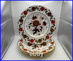 Set of 4 Royal Crown Derby Bone China ASIAN ROSE Dinner Plates #